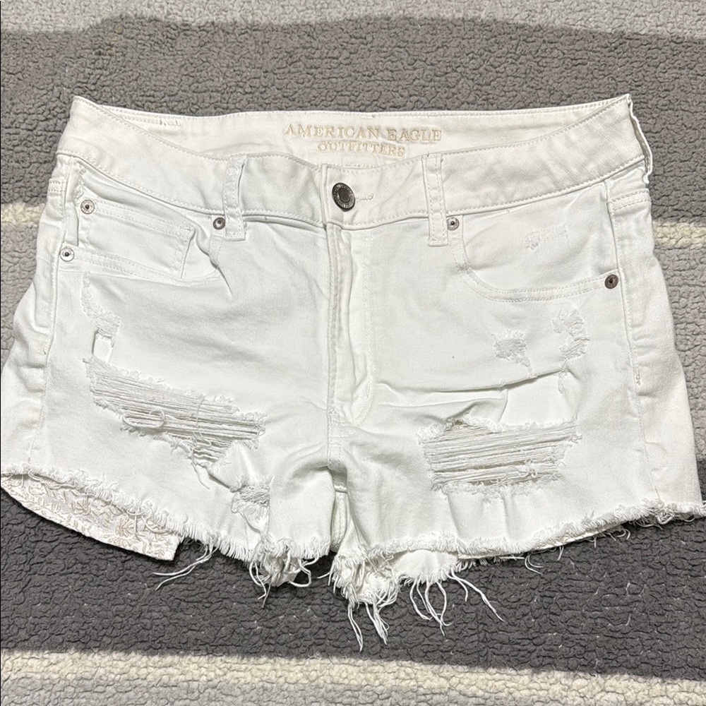 American Eagle Outfitters White Jean Shorts with Frayed Hem